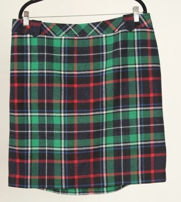 Talbots Women’s Skirt 14W Red Green Plaid A Line Elastic Waist Wool Blend Lined - Image 1 of 4