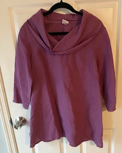 Et Lois Lagenlook Tunic Small S Made in USA Purple Cowl Neck 100% Linen - Picture 1 of 4