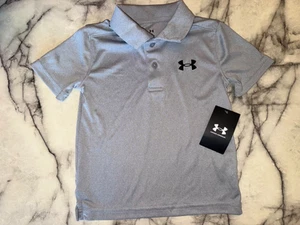 NEW Under Armour Boys Matchplay Golf Polo Size 4 Grey/Black - Picture 1 of 3