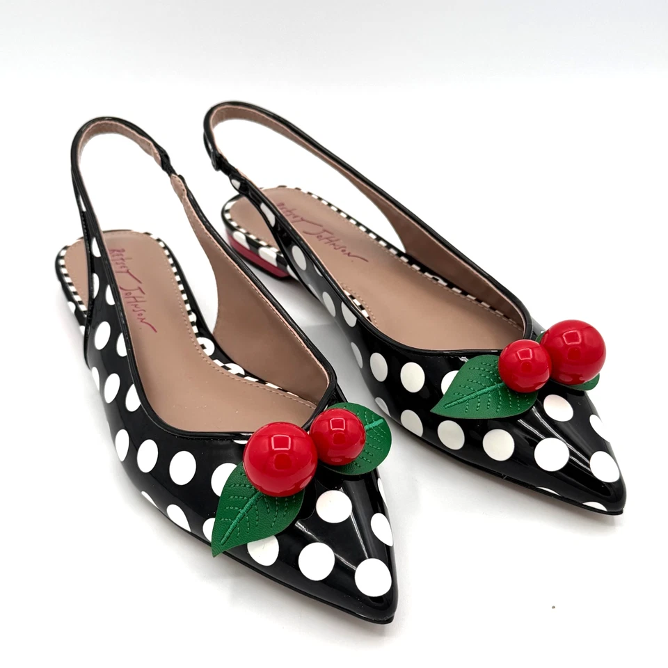 Cordones planos a lunares Betsey Johnson punta de muérdago enebro cereza talla 7 nuevos sin caja Foto 1 de 4