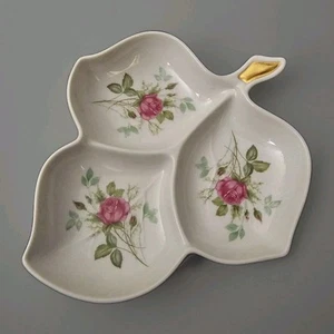 Old Nuremberg Bavaria Germany 3 Section Candy/Nut/Relish Dish Red Rose Victorian - Picture 1 of 2