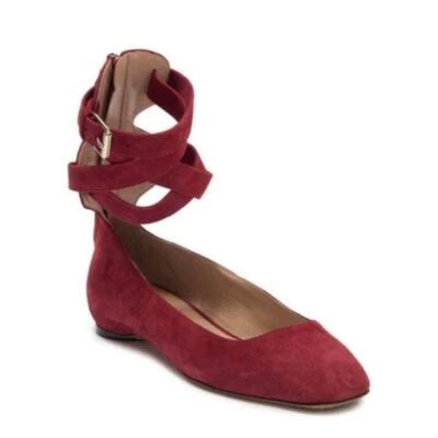 NUEVO $995 Valentino Rojo Gamuza Tobillo Envoltura Ballet Rubino 39 Pisos Foto 1 de 4