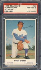 1962 Bell Brand Potato Chips #34 Norm Sherry PSA 8 Los Angeles Dodgers