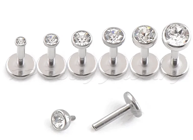 5pcs. 18G Surgical Steel Internally Threaded Press Fit CZ Labret Helix Tragus - Image 1 of 4