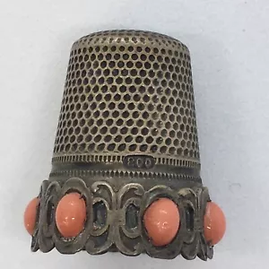 Antique Natural Coral Set 800 Silver Thimble 1920s No damage - Picture 1 of 5