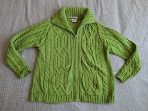 Aran Crafts Sweater Women Extra Large Green Full Zip Cardigan Merino Ireland - Picture 1 of 12