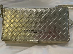 Adrienne Vittadini Crossbody Purse Bag Wallet Convertible Metallic Gold Woven - Picture 1 of 15