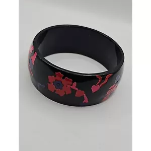 Bracelet Bangle Wood Black Red Purple VTG - Picture 1 of 5