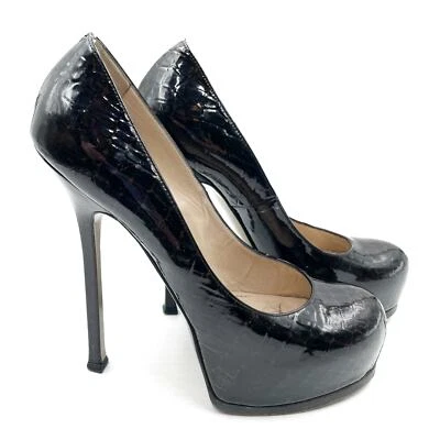 YSL Yves Saint Laurent Tribtoo Platform Pumps Black Croc Heels Sz 40 EU / 10 US - Image 1 of 4