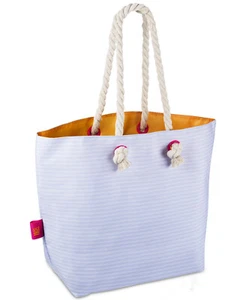 Mugler Angel TOTE Bolso de Hombro de Mano Bolso de Mano Azul Bebé Claro Rayas Blanco Shopper - Imagen 1 de 7