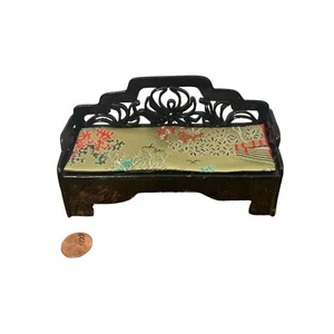Artisan Dollhouse Miniature Black Carved Pagoda Bench Oriental Filigree Lacquer? - Picture 1 of 11