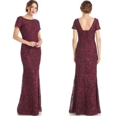 JS Collections Merlot Burgundy Red Jolene Soutache Mesh Maxi Dress Size 4 $248 - Image 1 of 2