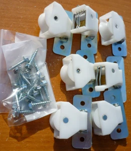 (7) Roman Shade Cord Lock & Pulleys w/ Screws - 11/16" Wheel Diameter - Picture 1 of 2