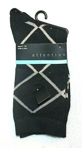 Attention Women's Black/Multi Diamond Pattern Socks  Size 4-10 / 1 Pair 