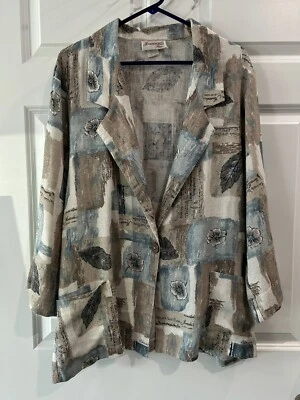 Vtg Linen Blend Watercolor Patchwork Blazer Women Sz 20W Mosaic Academia USA - Image 1 of 4
