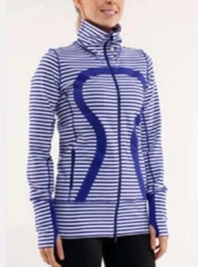 Chaqueta Lululemon In Stride, Rayas Estrechas y Audaces, Pigmento Azul y Blanco, Talla 4 - Imagen 1 de 8