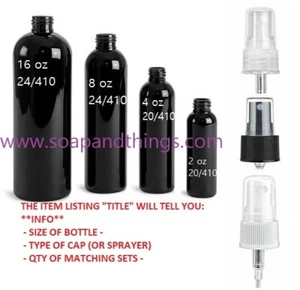 4 oz botella de plástico bala negra - PET-12 juegos elección de tapas de pulverizador envío gratuito - Imagen 1 de 2
