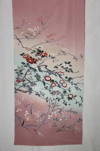 Vintage Japanese kimono silk fabric handpainted elegant light pink floral 4 - Picture 1 of 24