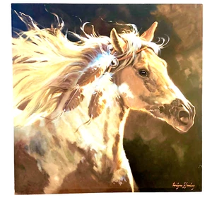 Rustic Tan Horse With Feathers Large Canvas Home Wall Decor - Picture 1 of 2
