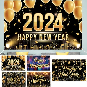 Happy New Year Party Backdrop Clock Count Down Firework For 2024 Decor Banner - Picture 1 of 17
