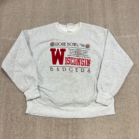 Vintage Wisconsin Badgers Sweatshirt Extra Large Gray 1990s Rose Bowl NCAA Cover