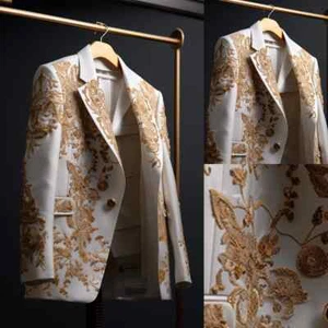 Traje de hombre apliques de boda dorado exquisito chaqueta bordado esmoquin personalizado - Imagen 1 de 10