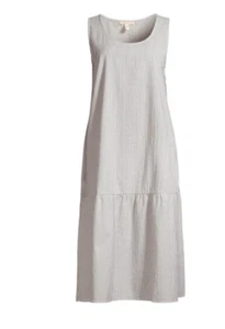 Eileen Fisher Striped 100% Organic Cotton Midi Dress Black White Sz L ~NWT - Picture 1 of 4