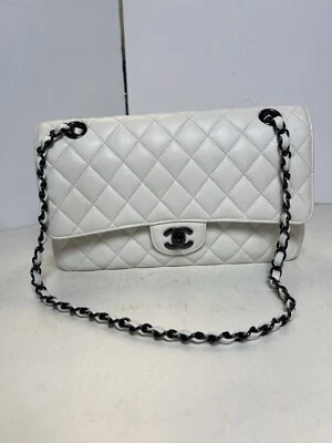 Chanel Crumpled Calfskin White Medium Classic Double Flap Bag - Image 1 of 4