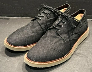TOMS Black Denim Brogue Dress Wingtip Shoe Men's Size 13 - Picture 1 of 10