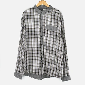 Threads and Heirs Gray Olive Tartan Plaid Pocket Long Sleeve Button-Up Shirt XL - Picture 1 of 6
