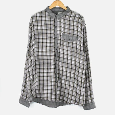 Threads and Heirs Gray Olive Tartan Plaid Pocket Long Sleeve Button-Up Shirt XL - Image 1 of 4