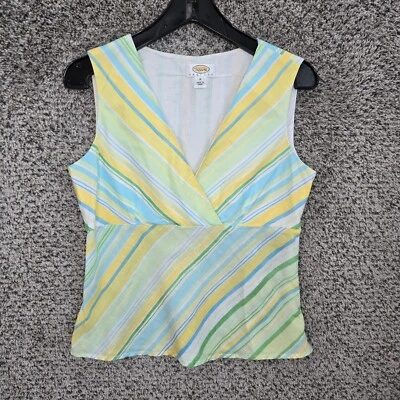 Talbots Top Womens PM Petite Medium Yellow Sleeveless Surplice Neck Casual - Image 1 of 4