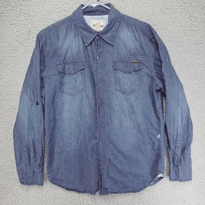 Gioberti Jeans Pearl Snap Shirt Men's L Blue Chambray  Cotton Western - Picture 1 of 13