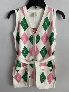 Gymboree Argyle Diamond Sweater Vest Ivory Green Pink Size S/5-6/ NWT - Picture 1 of 4