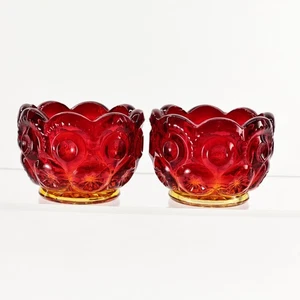 Amberina Moon and Stars Open Salt Dips Pair – L.E. Smith Vintage USA Glass - Picture 1 of 6