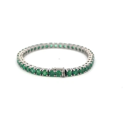 Brazalete Tenis Vintage Oro Blanco 18K Esmeralda Redonda 9,25 Quilates Foto 1 de 4