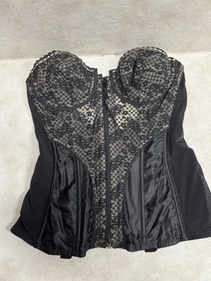 Victoria’s Secret Corset Bustier Sheer Floral Black Open Back Zip 34B - Image 1 of 4