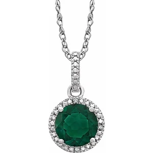Rh Sterling Silver, Lab Created Emerald, .01CTW Diamond Necklace, 18in - Picture 1 of 5