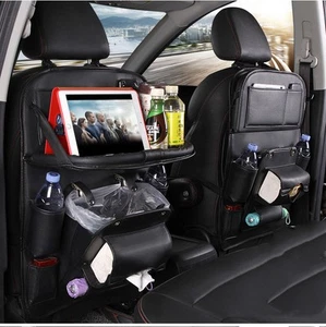 PU Leather Car Storage Bag Multifunction Seat Back Tray Hanging Bag Waterproof - Picture 1 of 7