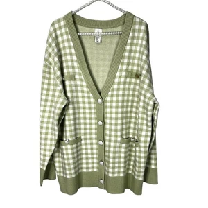 Neu mit Etikett Joie Boyfriend-Strickjacke limettengrün und weiß kariert Größe XL - Bild 1 von 9