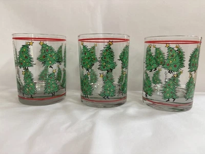 3 Georges Briard Árbol de Navidad Bailando Años 70 - Doble Antiguo Moda 14 OZ Vasos Foto 1 de 4
