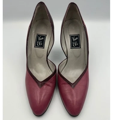 Zapatos de salón puntiagudos vintage VAN ELI de cuero rosa borgoña sin cordones para mujer talla 7 estrechos Foto 1 de 4