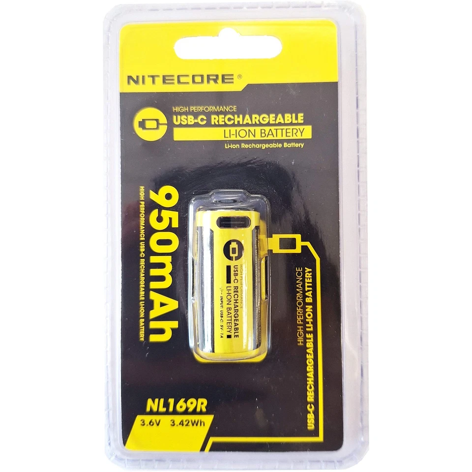 Nitecore NL169R USB-C Rechargeable 16340 Li-ion Battery 950 mAh 3.6V 3.42Wh - Image 1 of 4