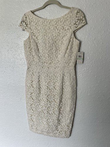 OFF WHITE Abito tubino M bianco sporco margherita pizzo taglia 8 nuovo con etichetta