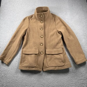 LL Bean Jacket Womens S PETITE Button Up Pockets Long Sleeve 100% Wool Camel - Picture 1 of 14