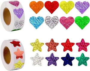 1000 PCS Glitter Star & Heart Reward Stickers for Classroom & Events - Picture 1 of 12
