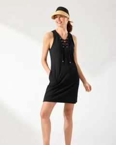 NUEVO Tommy Bahama $138 Island Cays Vestido de Encubrimiento con Cordones Negro Bolsillos UPF 50 L - Imagen 1 de 24