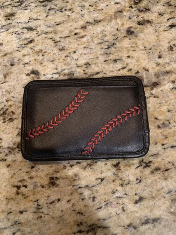 Black Leather Rawlings Baseball Wallet (Holds 4-5 cards + Magnetic money holder) Cover