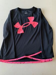Under Armour Girls Pink And Black Long Sleeve T Shirt Size 6 U2