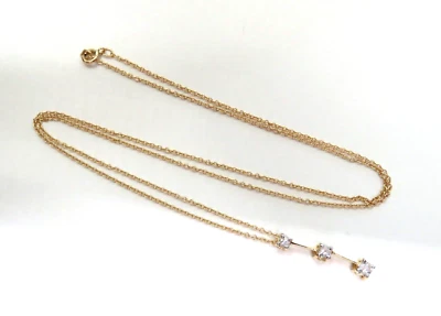 Sparkly 14K Yellow GOLD Diamond Necklace Past Present Future Pendant + Chain Set - Image 1 of 4